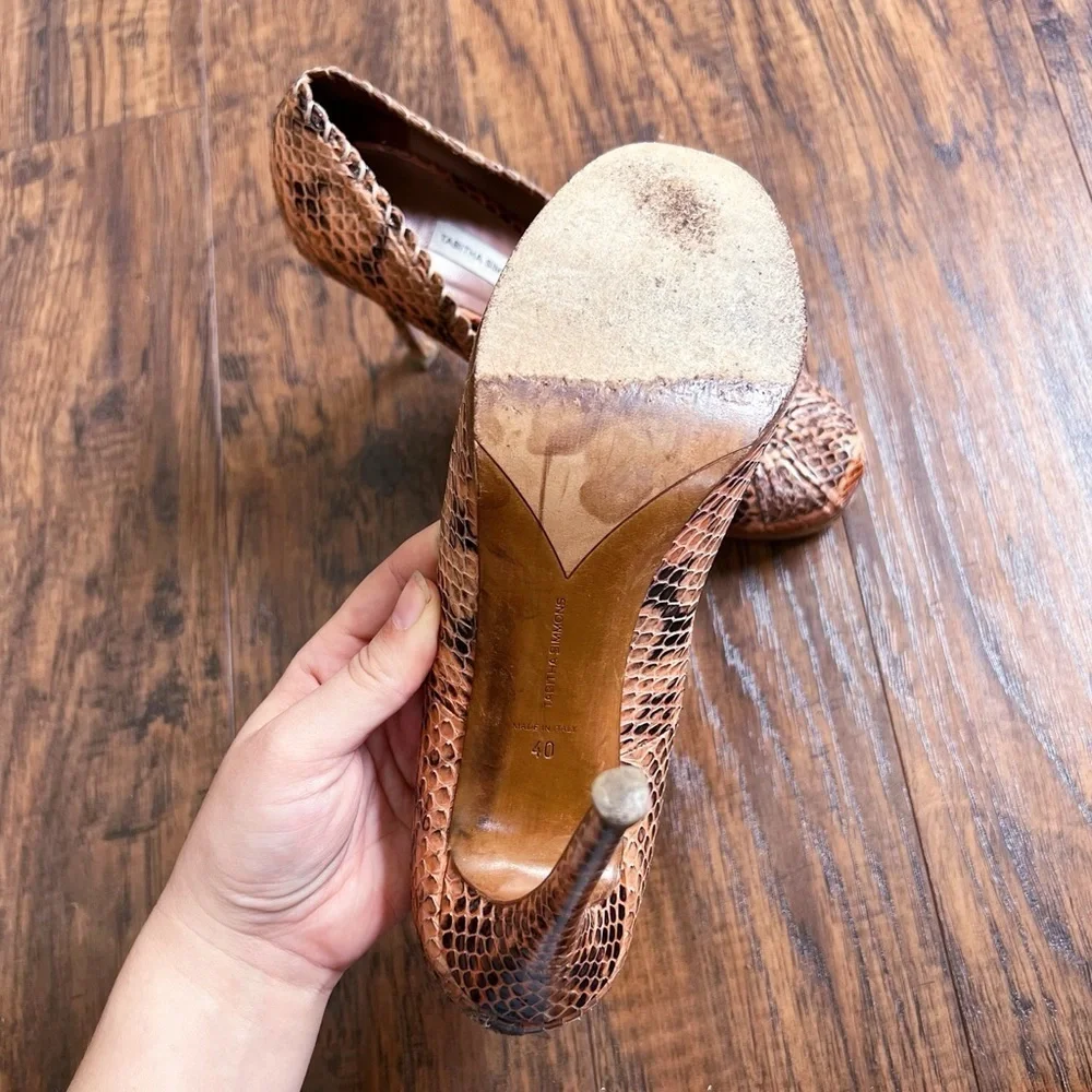 Tabitha Simmons • snakeskin pumps platform coral whipstitch ruffle stiletto